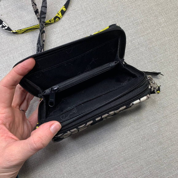 VERA BRADLEY Baroque Pattern Fleur Black Gray Yellow Crossbody Wallet Size Small - Picture 9 of 14